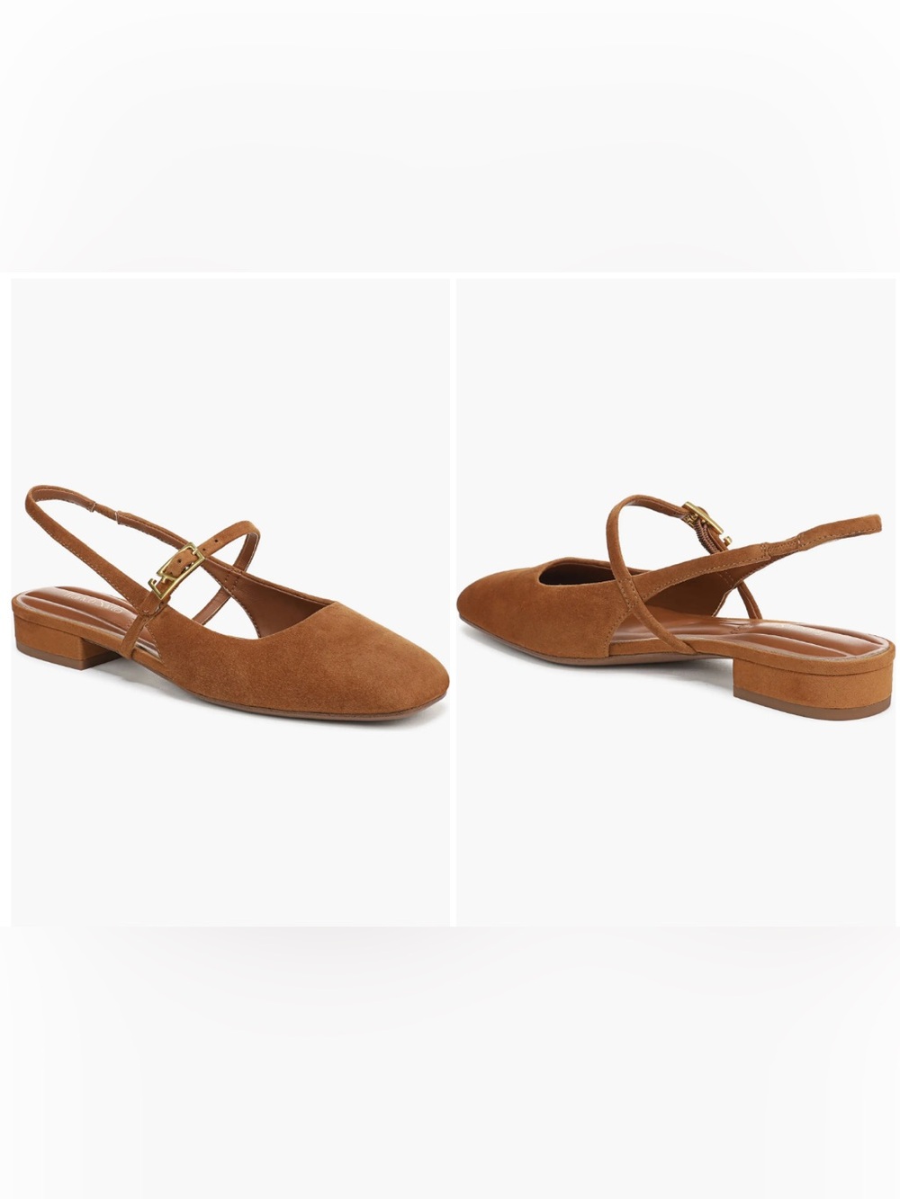 Franco Sarto Tan Suede Slingback Ballet Flats with Cross Strap